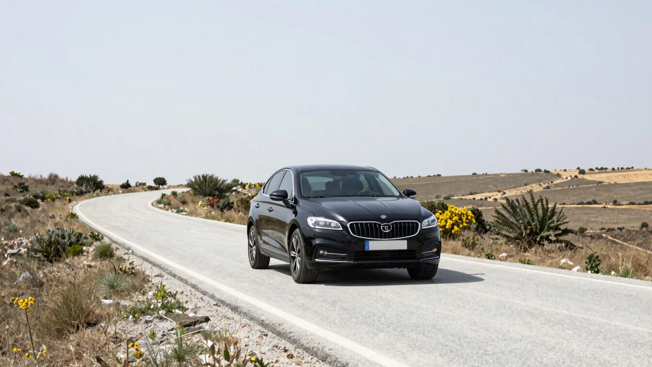 Editorial automotive photography, car driving on a winding rural