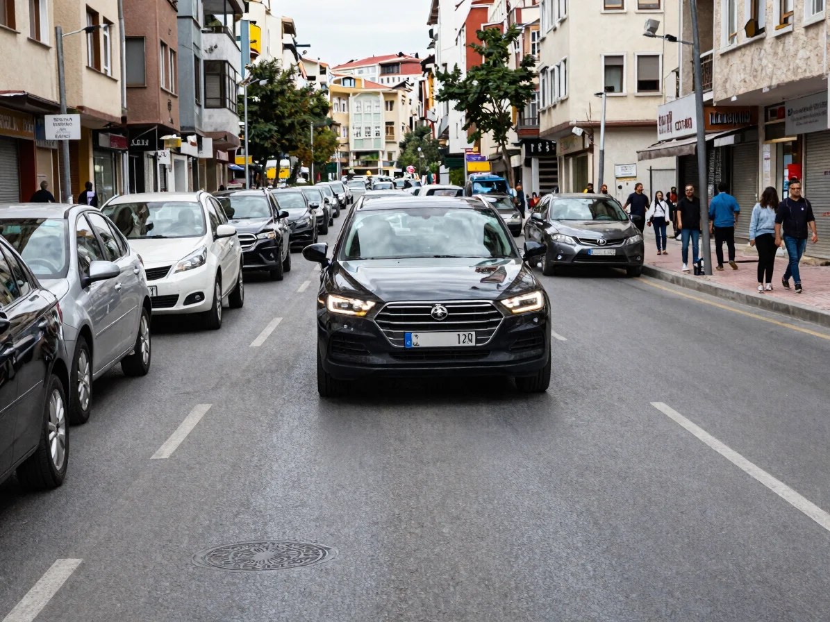Editorial automotive photography, natural daylight, a car stopped