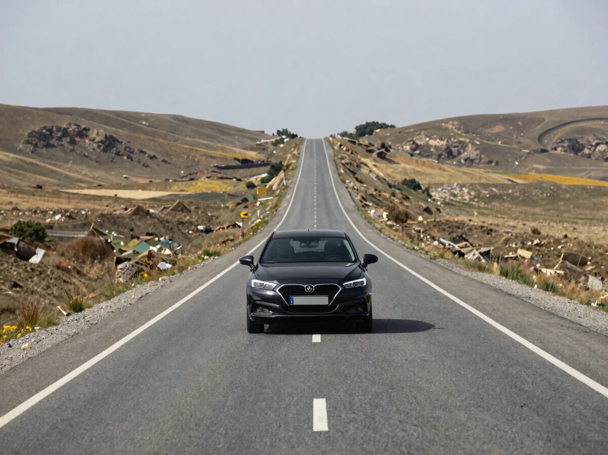Editorial automotive photography, natural daylight, a car on a lo