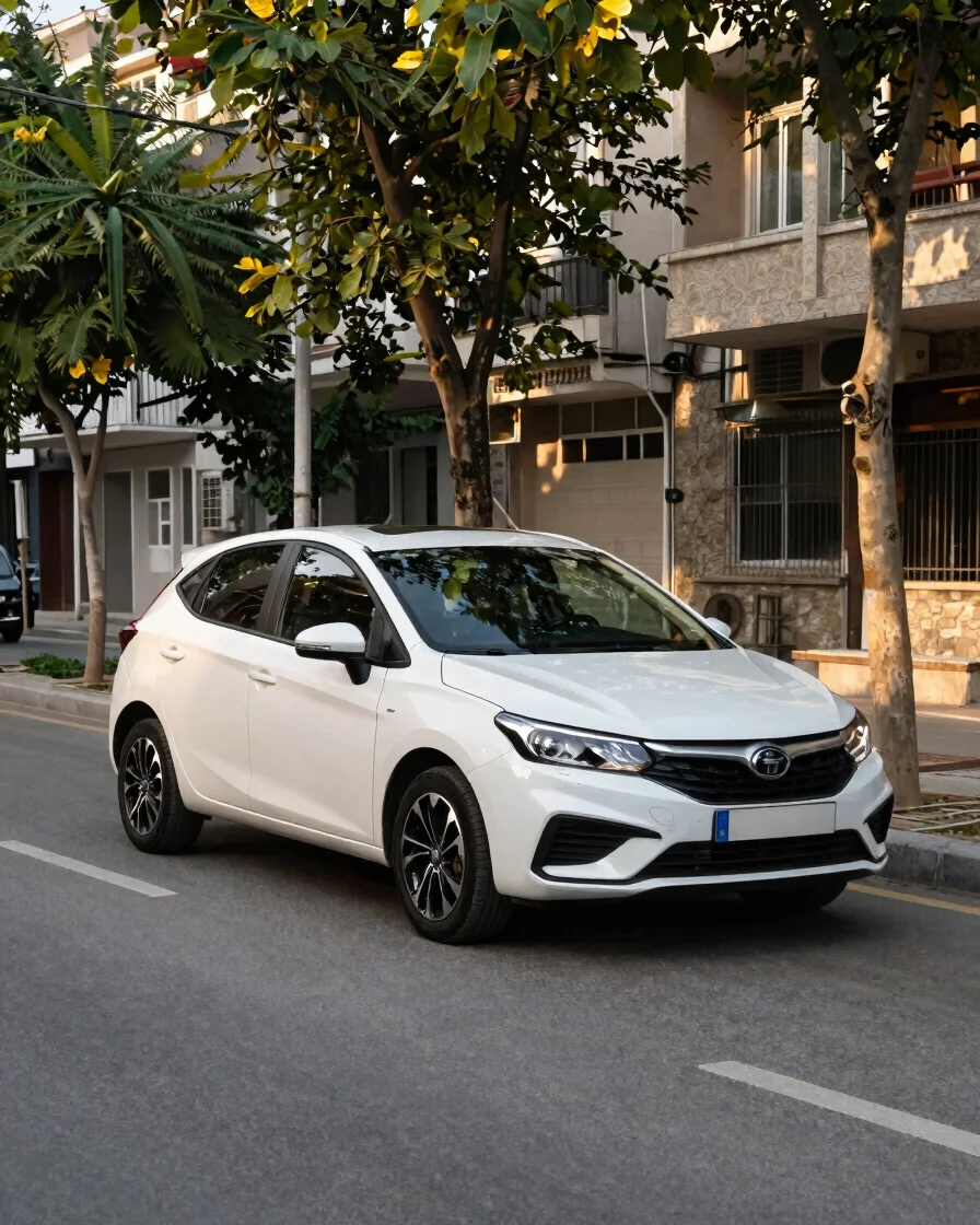 Editorial automotive photography, natural daylight, a modern comp
