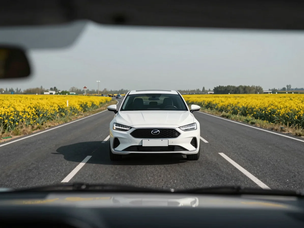 Editorial automotive photography, driver-perspective view through